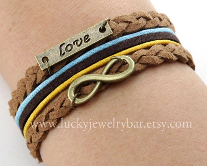 Infinity bracelet, love bracelet, braid leather bracelet, wax cords bracelet  2-21