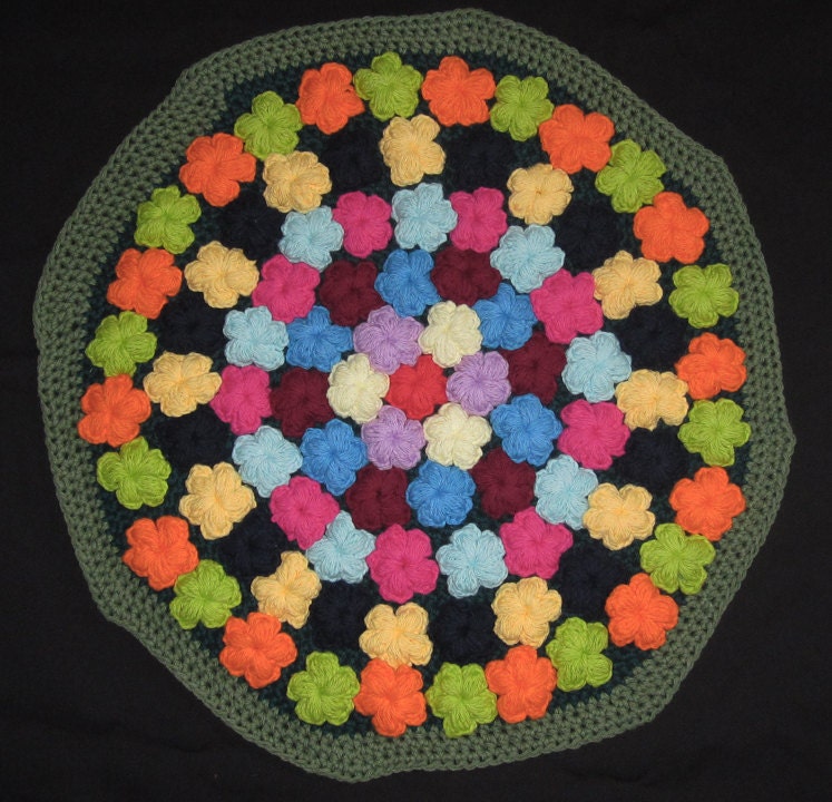 Handmade Crochet Rug - Circle of Flowers