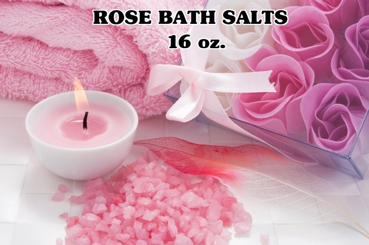 Rose Bath Salts  16 oz -  Aromatherapy Bath  -  Bath Salts -  Skin Care - Pure Essential Oils -  Bath And Body  -  Rose Scent