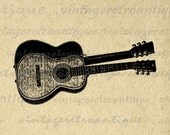 Printable Acoustic Guitar Digital Graphic Illustration Image Music Download Vintage Clip Art for Transfers etc HQ 300dpi No.1175