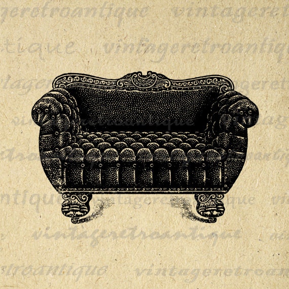 Printable Digital Antique Couch Download Vintage Furniture Image Graphic Clip Art for Transfers Printing etc HQ 300dpi No.1177