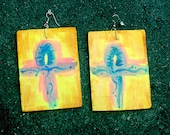 Wooden Ankh painted earrings