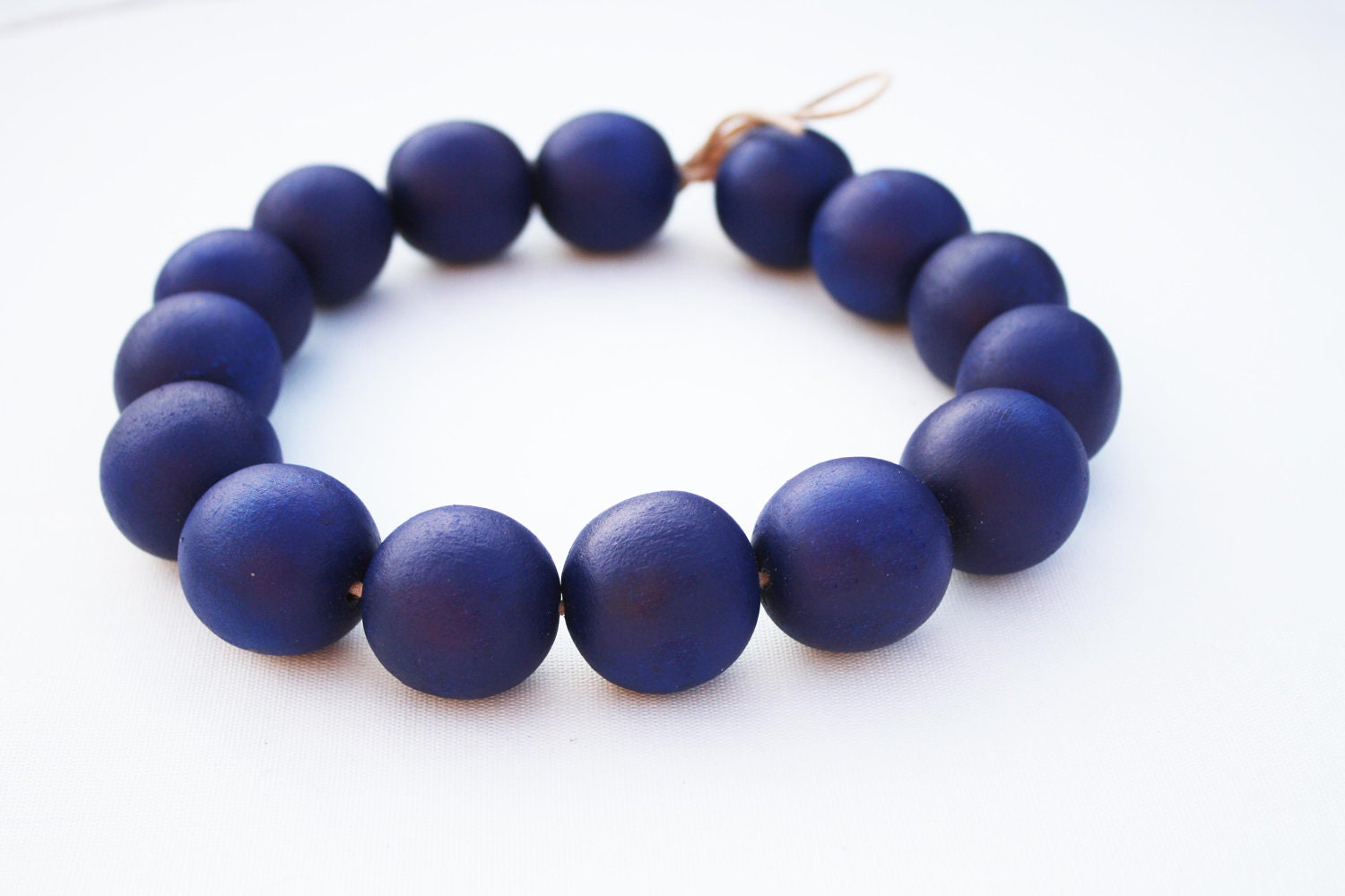 Navy - dark blue wooden necklace, round beads