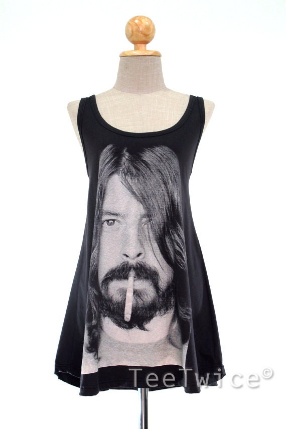 Dave Grohl T Shirt Dress Smoking Foo Fighters Top Women Shirts Black Tunic T-Shirt Sleeveless Vest Mini Dresses Size M L