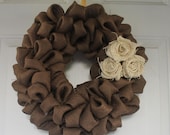 12" Brown Burlap Wreath with Burlap Flowers