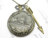 Watch antique sweater chain necklace pendant Hunger Games arrow pattern embossed train bronze vintage jewelry B31