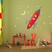 Rocket Ship, Stars and Moon kids room, nursery vinyl wall decal graphics 22x25"