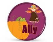 Scarecrow, Pumpkin Girl - Personalized Melamine Plate - Kids Table Setting -  Style 088