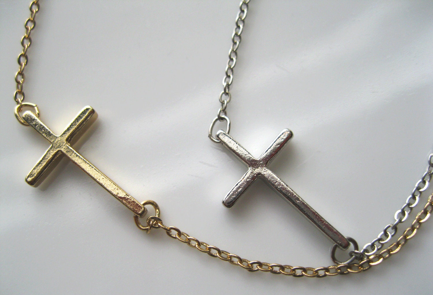 Sideways Cross Necklace, Side Cross Necklace, Gold Cross Necklace, Silver Cross Necklace, Cross necklace, Gold necklace, Silver necklace