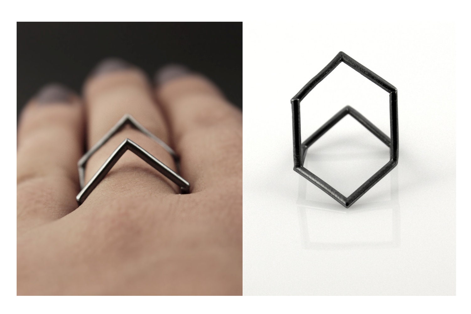 Diamond structure variable oxidized sterling silver ring