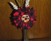 Flower-Cloth-Glass Frosted Vase-Home Decor-Cottage Chic-Boho-Up Cycled Pencil Shavings Flower In Center