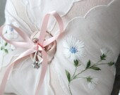 Ring Bearer Pillow, Blush Beautiful, vintage linens, vintage embroidered handkerchief