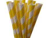 Paper Straws, 75 Striped YELLOW Paper Straws, Cake Pops, Yellow Weddings, Yellow Baby Shower, Yellow Birthday Party, Diy Flags