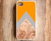 SALE iPhone 4 Case, Geometric Orange Arrow Wood Effect iPhone 5 Case - Bright Orange Case - iPhone 5 Case