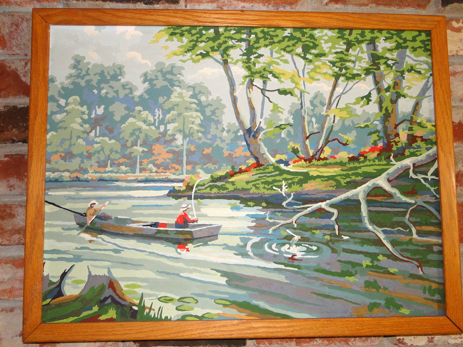 large vintage fishing paint by number