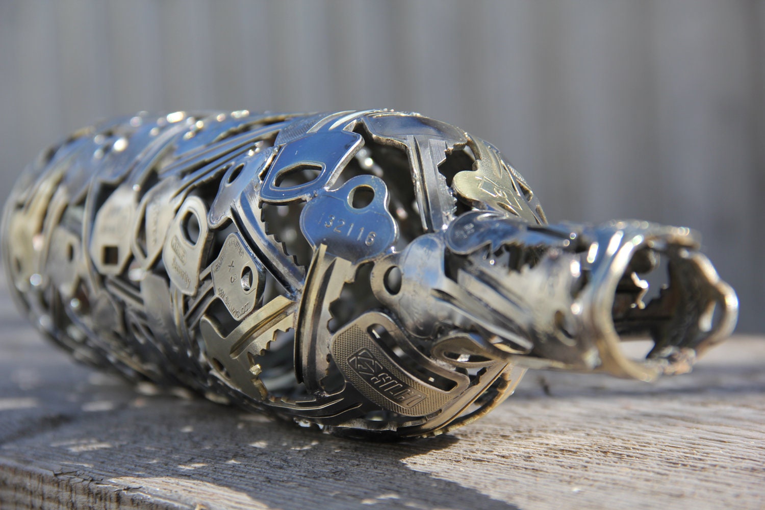 Red Wine Key Bottle, Metal Sculpture