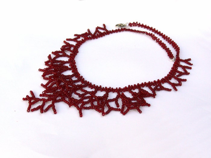 Dark Red Necklace - Beaded Handmade Jewelry. Beadwork