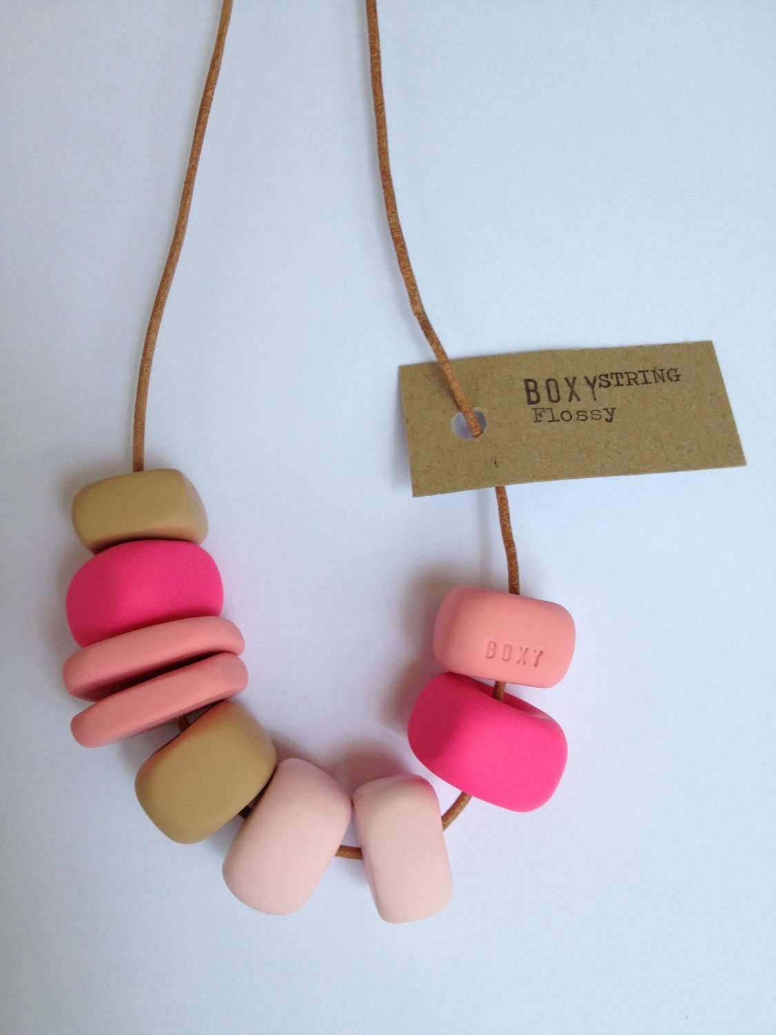 FLOSSY Handmade Chunky Bead Necklace - Pink and tan