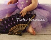 6pc-Lavender Glitter & Ribbon Infant Tutu Outfit w/ Matching Romper, Wings, Parasol, 2 Flower Headbands, Baby Tutu