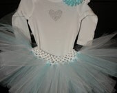 Heart Princess For Halloween / Dress up/ Birthday Costume Baby Girl Size 3-18 Month Includes Aqua Tutu Skirt/Headband w/ flower &Onesie