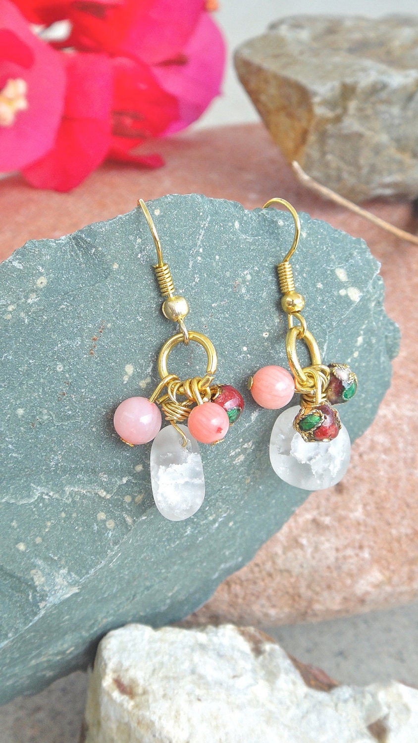 Pink Drop Earrings Rose Antique Style Drop Earrings