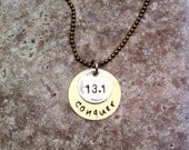 Hand Stamped Necklace - Marathon Milestone - Silver Filled and Brass