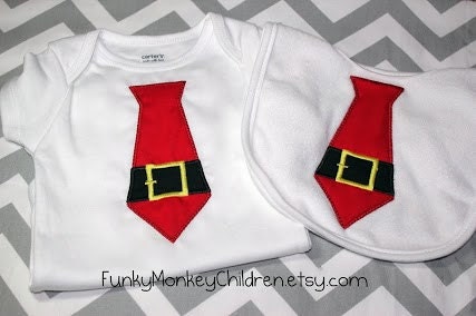Santa Tie Onesie and Bib Christmas Set - Great for baby's first Christmas or as a new baby gift. Can be monogrammed