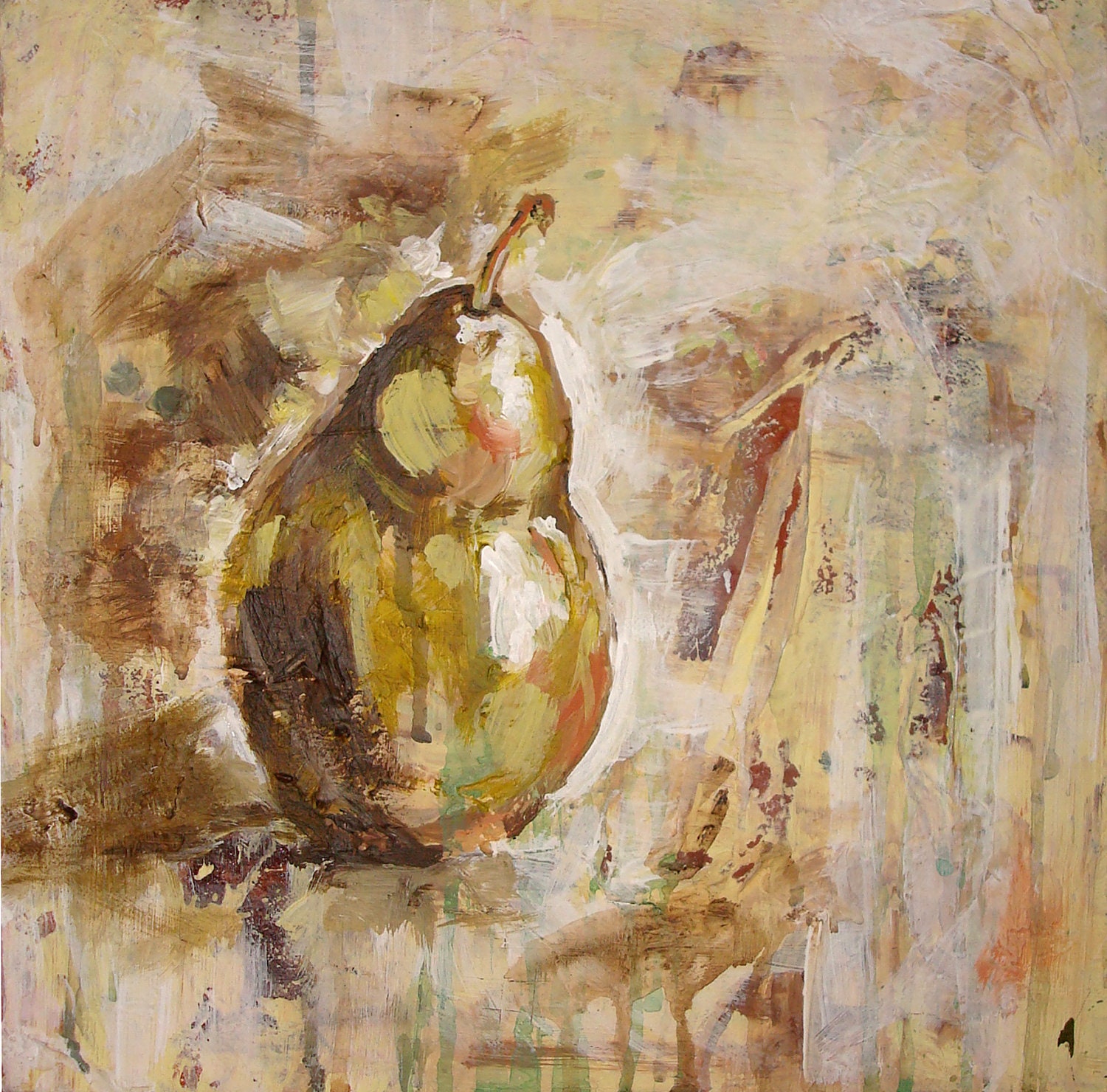 Pear art, rustic pear, Abstract pear, square painting, Acrylic Mixed Media, Canvas, textured painting, fruit painting, small painting