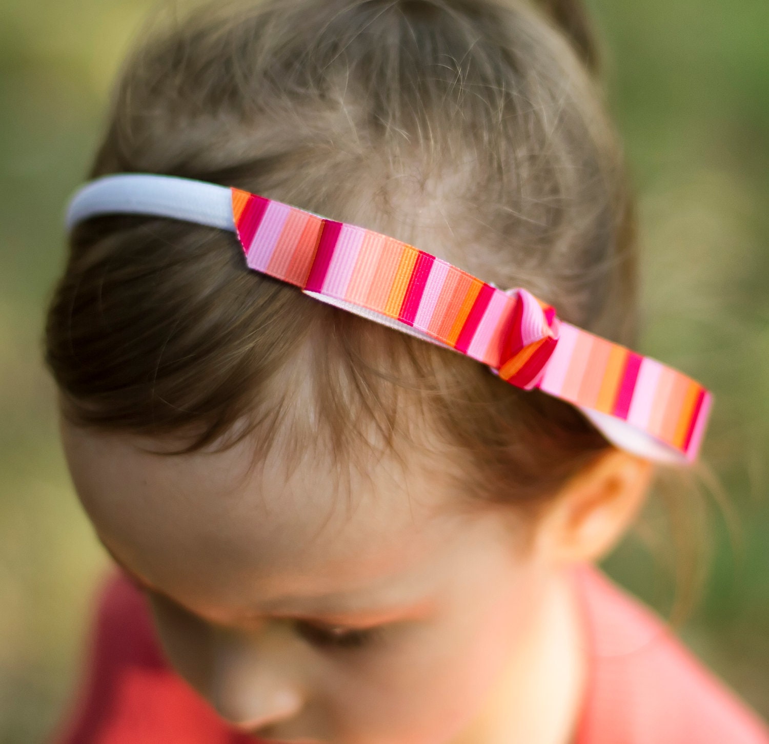 Tangerine And Pink Girls Headband, Bow Headband, Tangerine Headband, Striped Headband, Pink Headband, Stripe Headband