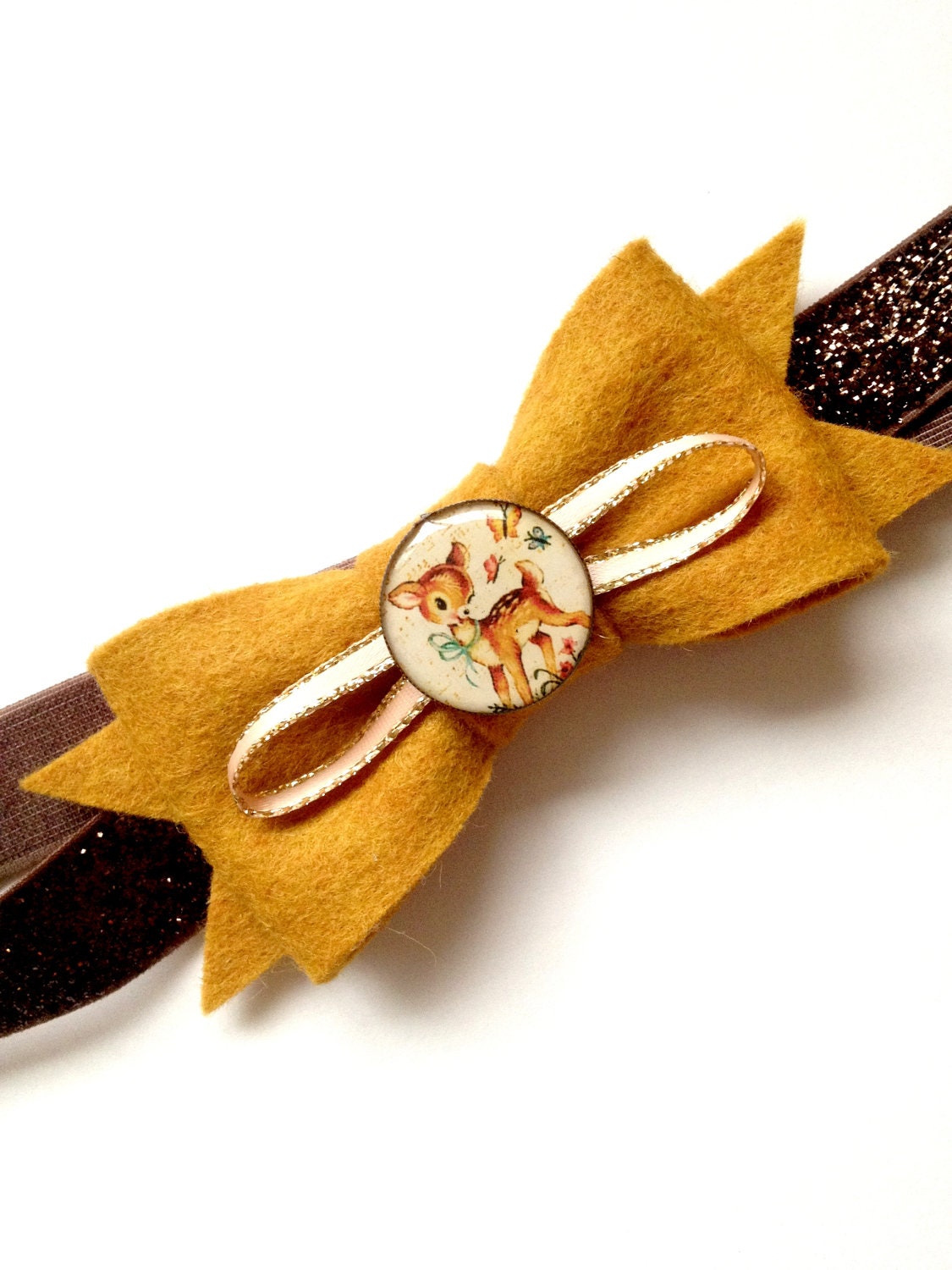Fawn Headband Felt Bow Headband Deep Mustard Brown Glitter Band