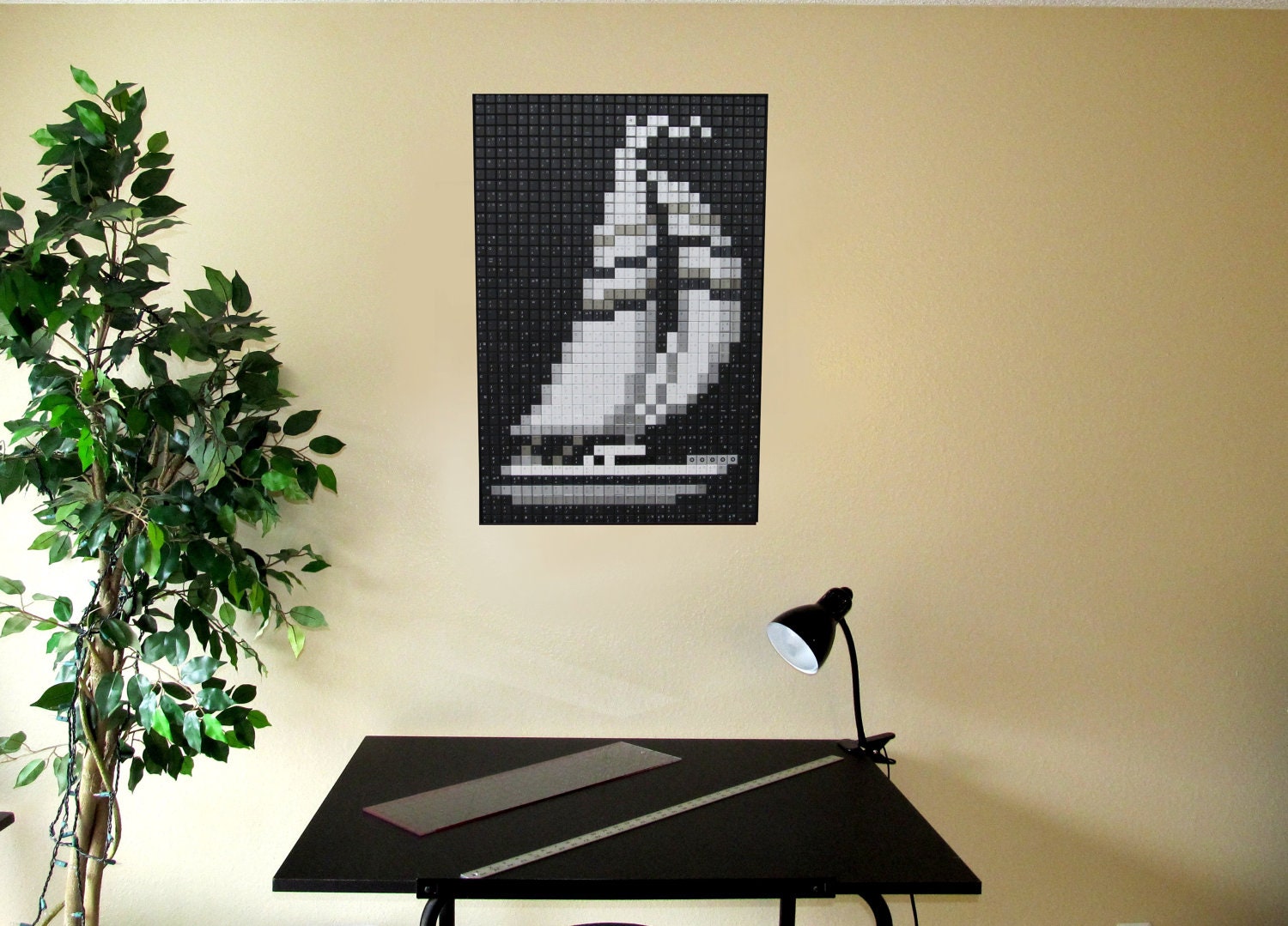 Unique Digital Wall Art Sailboat, Created with 1,107 keys ---- 8-Bit Digital Designs Made Real.