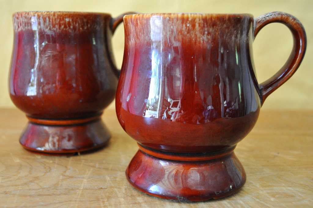 Coffee Mug Set - Retro Brown Ceramic Coffee Mug Set - Set of 2 Kiln-Fired Coffee Mugs Cups