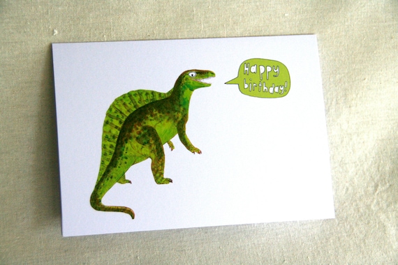 Dinosaur Birthday Card - Kids Birthday Card - Funny Dinosaur Greeting Card - Green Dinosaur