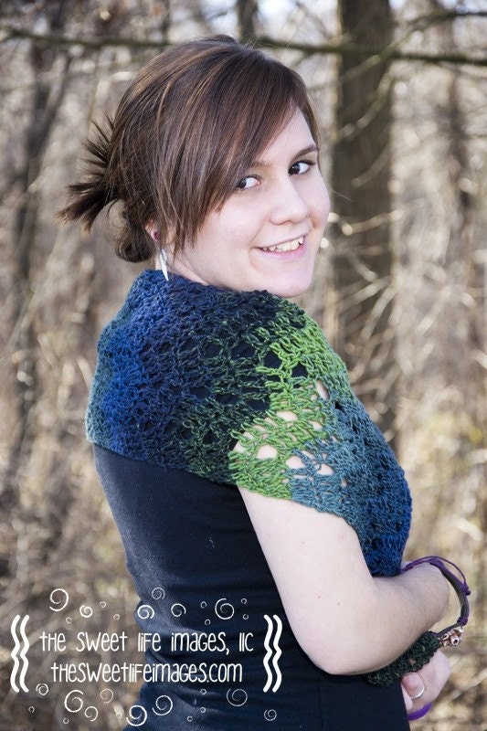 Blue/Green Wide Crochet Scarf