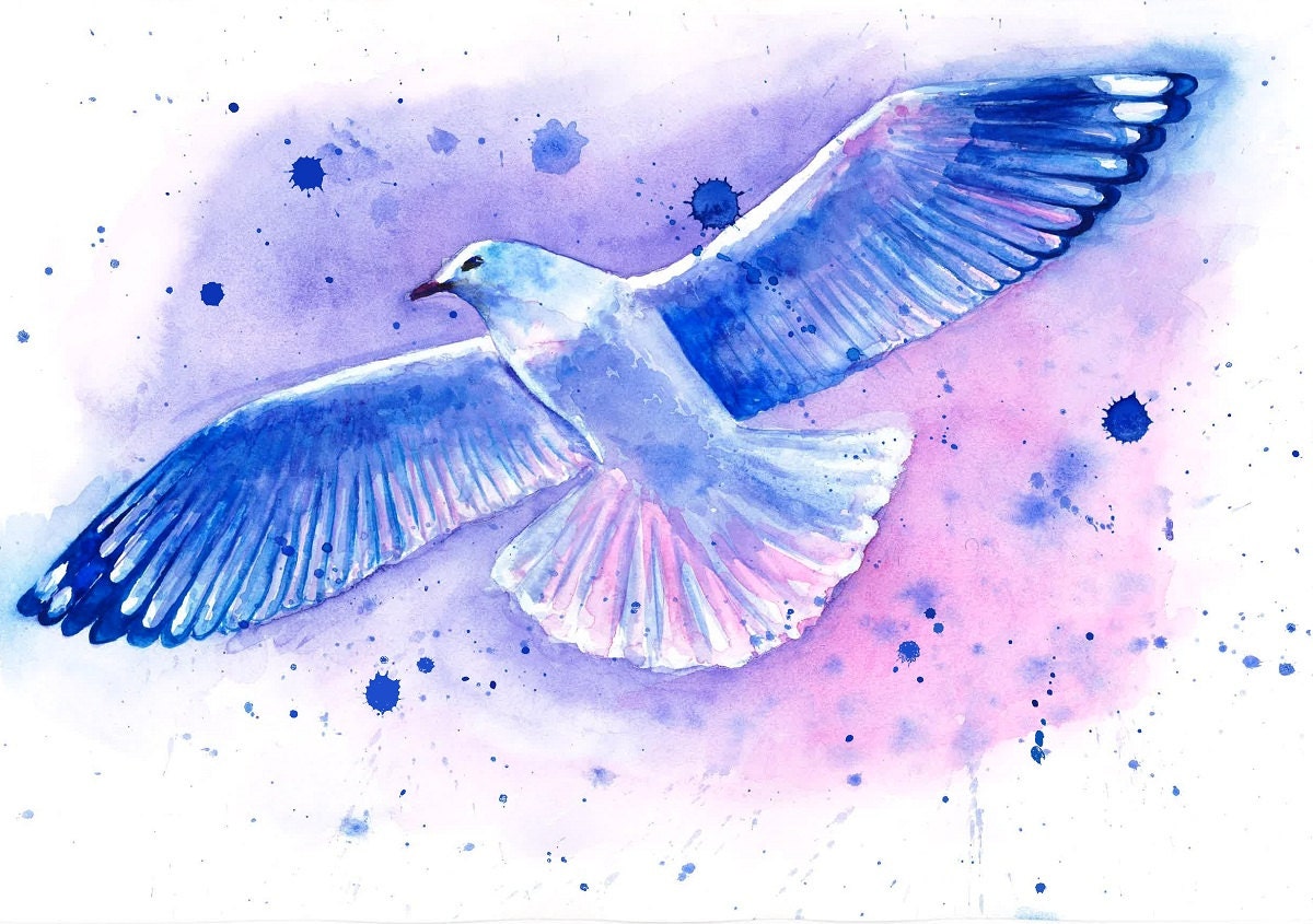 Original Watercolor Bird Painting Modern Bird Art Illustration titled Hear the Wind