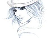 Print From Original Watercolor Fashion Illustration Black and White Art Painting titled Soft Breeze