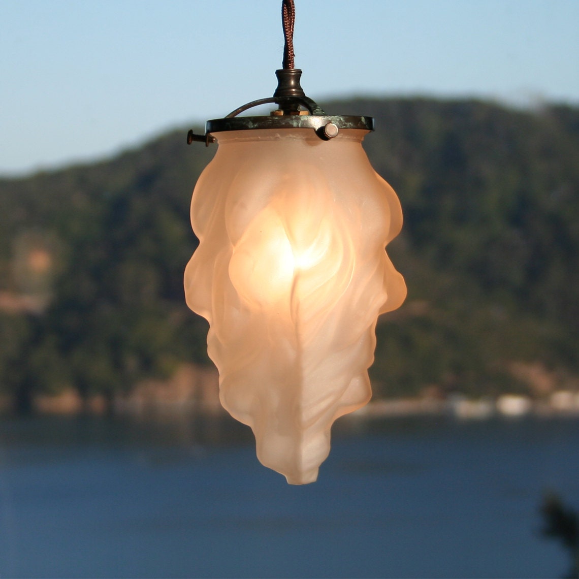 Frosted Glass Pendant Light - Flame Pendant - Boho Steampunk Victorian Art Nouveau