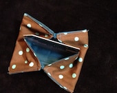 Folded Wallet Brown with Blue Polka Dots and Blue Lining
