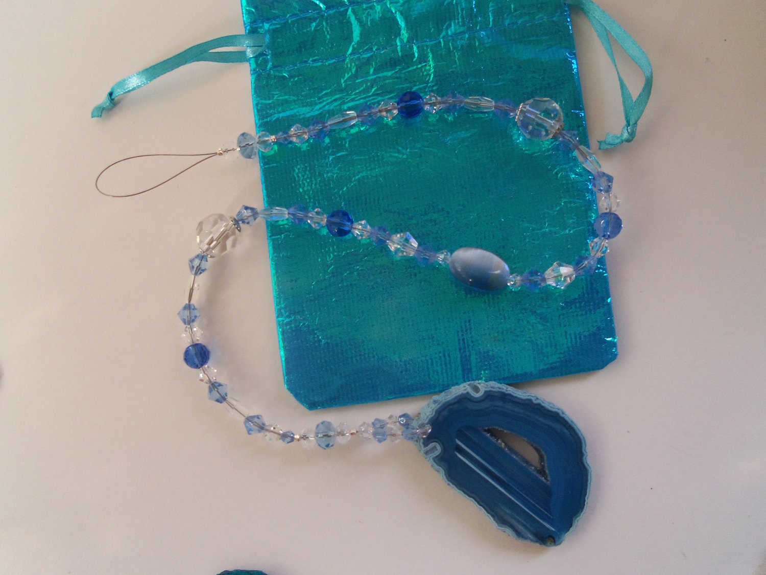 Blue Agate Suncatcher, Crystal Prism, Sliced Agate, Suncatcher. A72