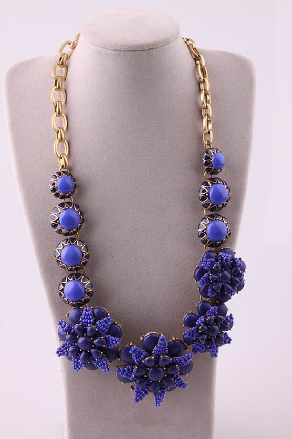 Free Shipping - New Fashion Jewelry Handmade Blue Azalea Flower Necklace, bubble necklace, Party Necklace, wedding necklace