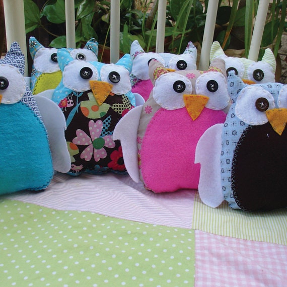 Owl Family Pillow - Felt Owl Set -Great party Children Stuffed owl Plush Doll owl Toy Handmade