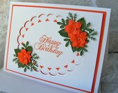 Elegant Handmade Birthday Card with 3D flowers in deep orange