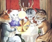 Reserved for Peachy, Victorian Cats, Susan Herbert,  Antique / Vintage Art Prints, The Embroidery Session, or Gossipping Cats,  Print 21