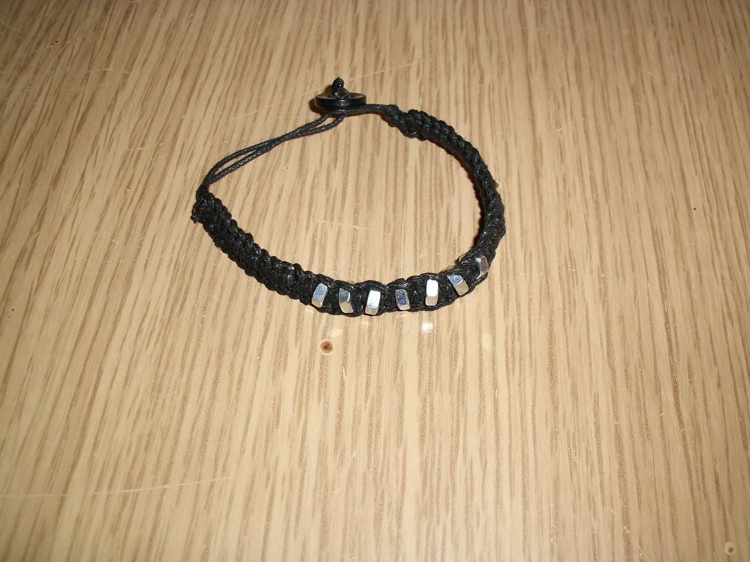 Black Shamballa Style Bracelet with silver hex nuts