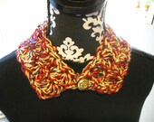 Detachable Collar with Reversible Button  - Autumn Red / Deep Blue / Tan