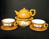 Handmade Sand Ceramic Pottery Tea Set Teapot & Warmer Teacups Tea For Two