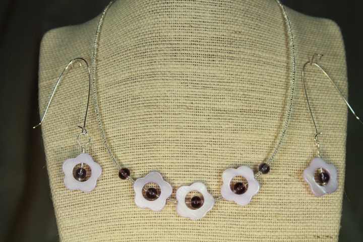 Lavender Abalone shell and Amethyst necklace with matching earrings