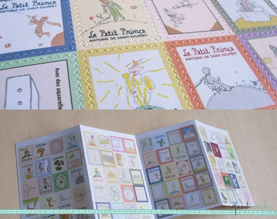Le Petit Prince Stamp Sticker Set - 4 Sheets, 80 Pcs - The Little Prince, Rose, Planet, B612, Antoine de Saint Exupery, Stamp Chop