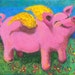 Whimsical Kid Wall Art Happy Pig  Art Print  10 x14