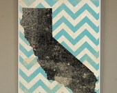 SF California Silhouette on Chevron Background: 11X17 Art Print, With Heart Studios - Nursery, Gift, Poster, Vintage